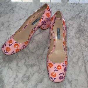 PRADA Pink Patent Leather Floral Heels